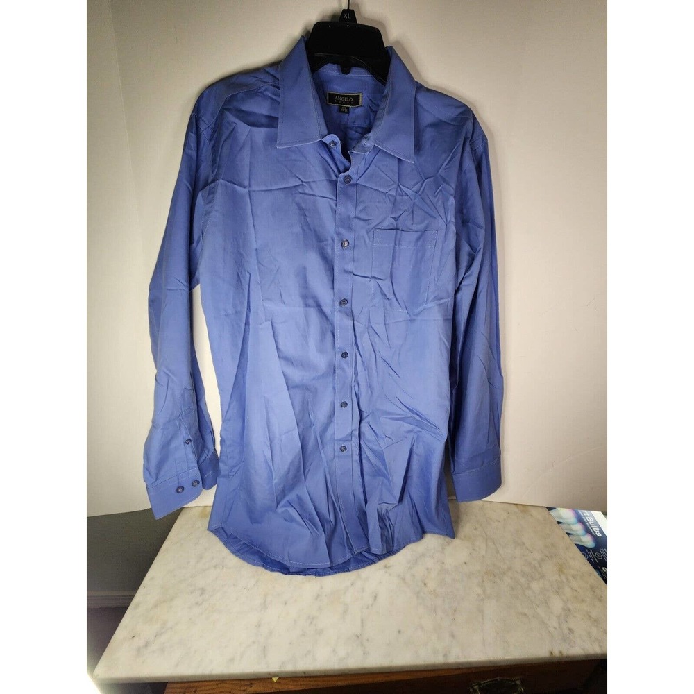 Angelo Rossi Blue Long Sleeve Button Down Shirt Adult 17.5 Cotton blend
